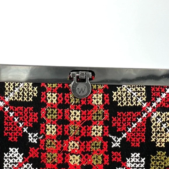 Vintage clutch bag wallet valentine heart cross stitch look acordian cottagecore - Picture 3 of 8